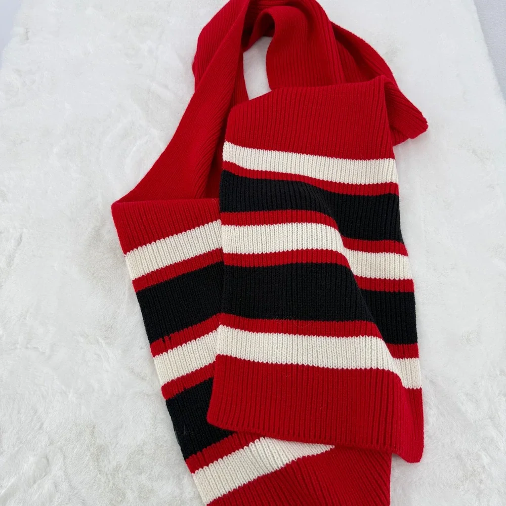 Tommy Hilfiger Scarf Unisex OS Red Striped‎ Ribbed Knit Winter Accessory